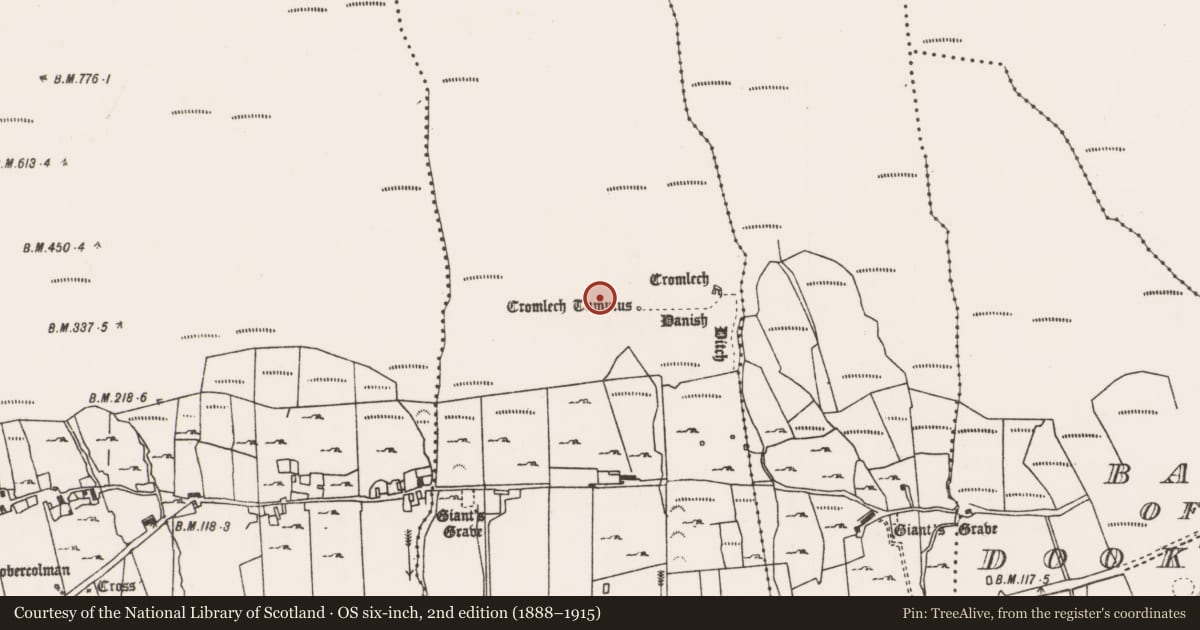 Ordnance Survey six-inch map, 2nd edition (1888–1915) covering the location of Cist, Keel East, County Mayo, with a pin at the register's coordinates