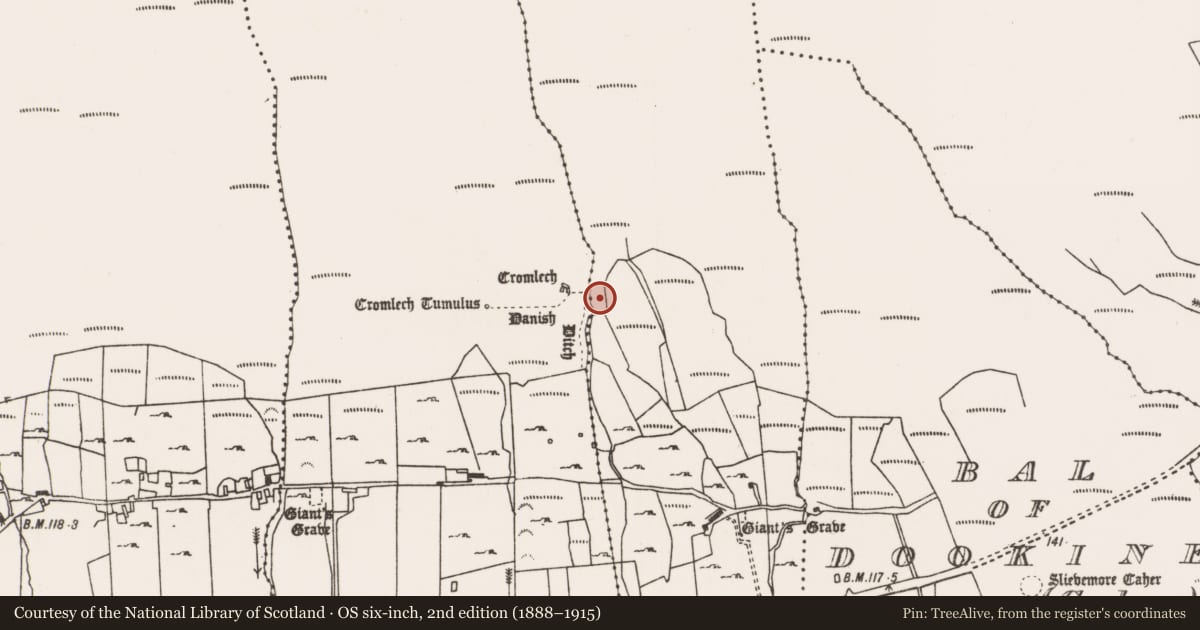 Ordnance Survey six-inch map, 2nd edition (1888–1915) covering the location of Cist, Keel East, County Mayo, with a pin at the register's coordinates