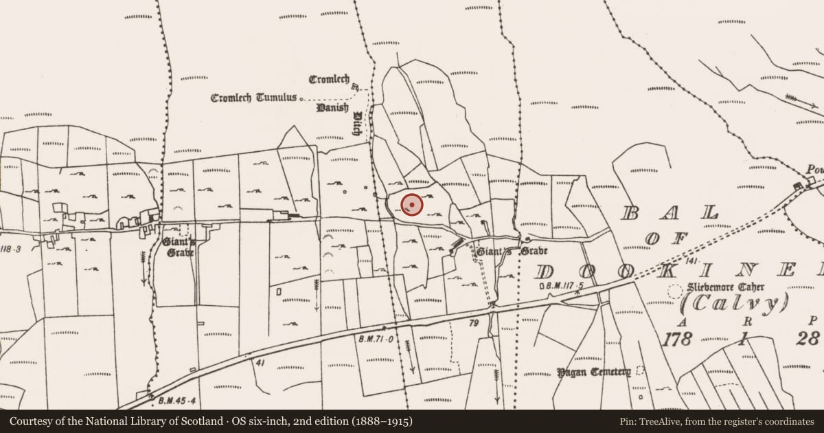 Ordnance Survey six-inch map, 2nd edition (1888–1915) covering the location of Enclosure, Doogort West, County Mayo, with a pin at the register's coordinates
