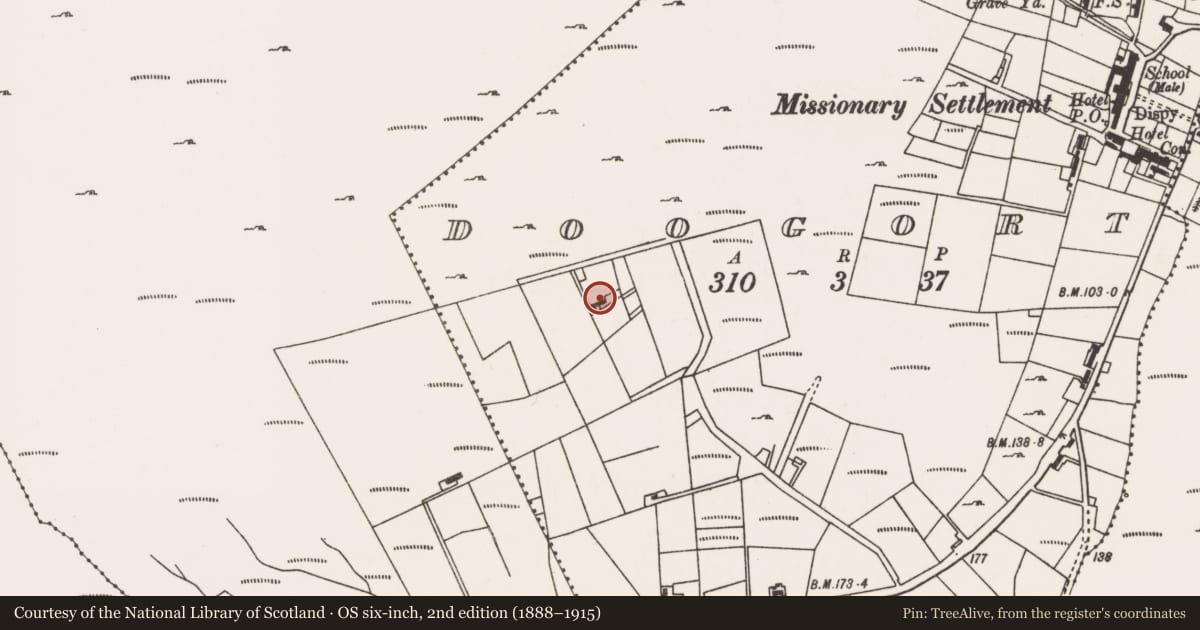 Ordnance Survey six-inch map, 2nd edition (1888–1915) covering the location of House - 18th/19th century, Doogort, County Mayo, with a pin at the register's coordinates