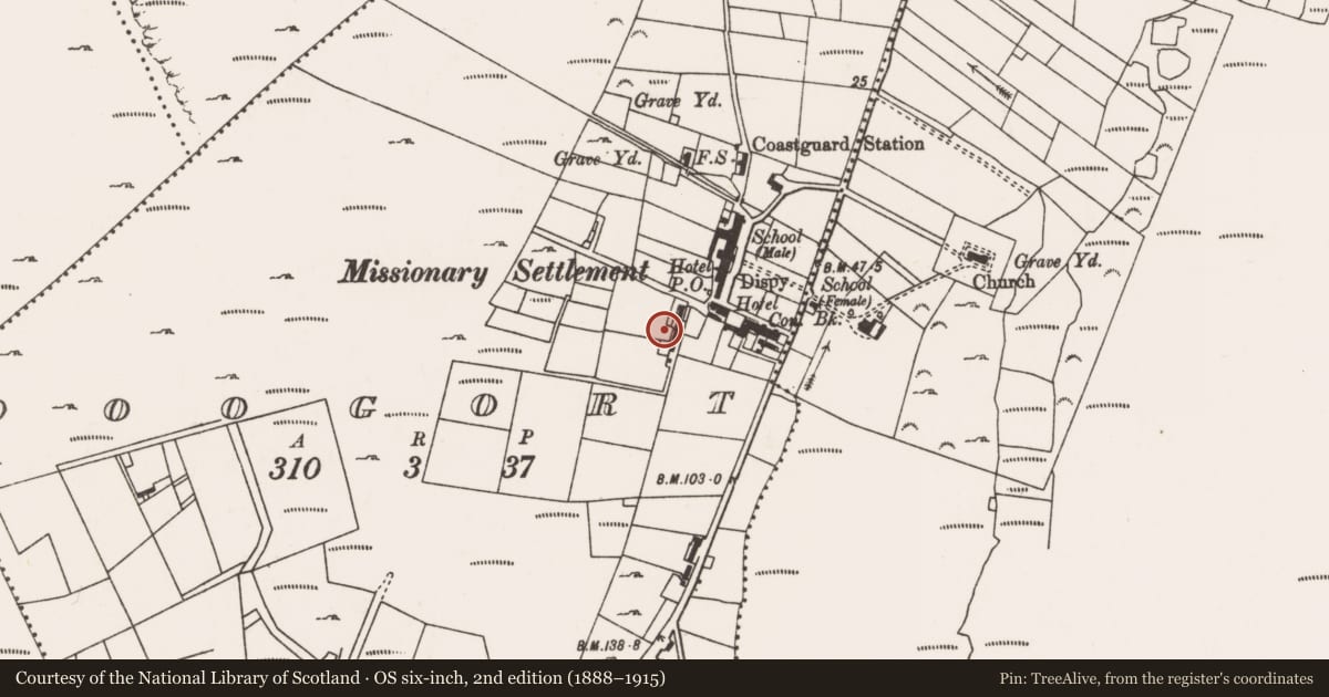 Ordnance Survey six-inch map, 2nd edition (1888–1915) covering the location of House - indeterminate date, Doogort, County Mayo, with a pin at the register's coordinates