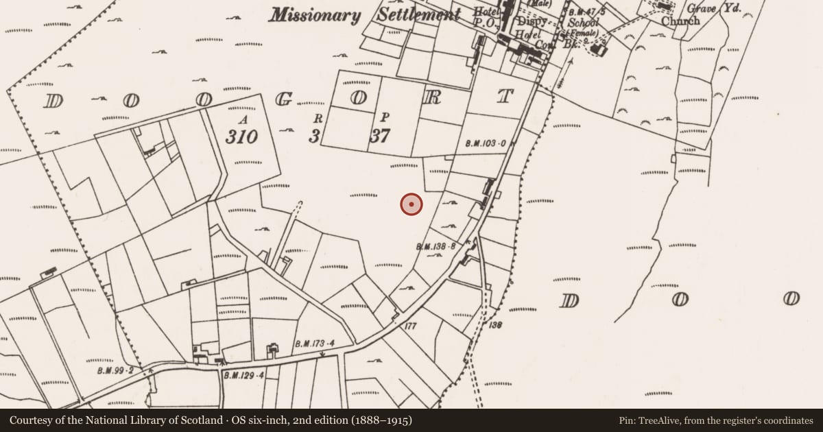 Ordnance Survey six-inch map, 2nd edition (1888–1915) covering the location of House - indeterminate date, Doogort, County Mayo, with a pin at the register's coordinates