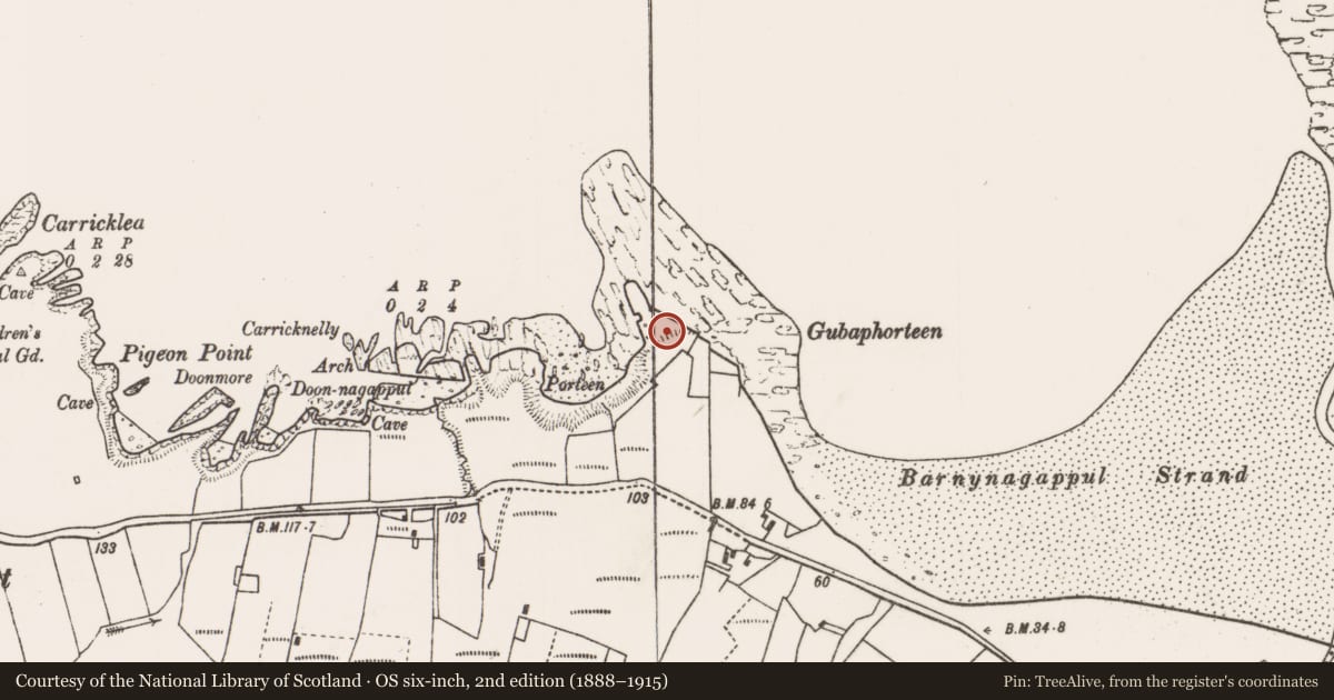 Ordnance Survey six-inch map, 2nd edition (1888–1915) covering the location of Promontory fort - coastal, Doogort East, County Mayo, with a pin at the register's coordinates