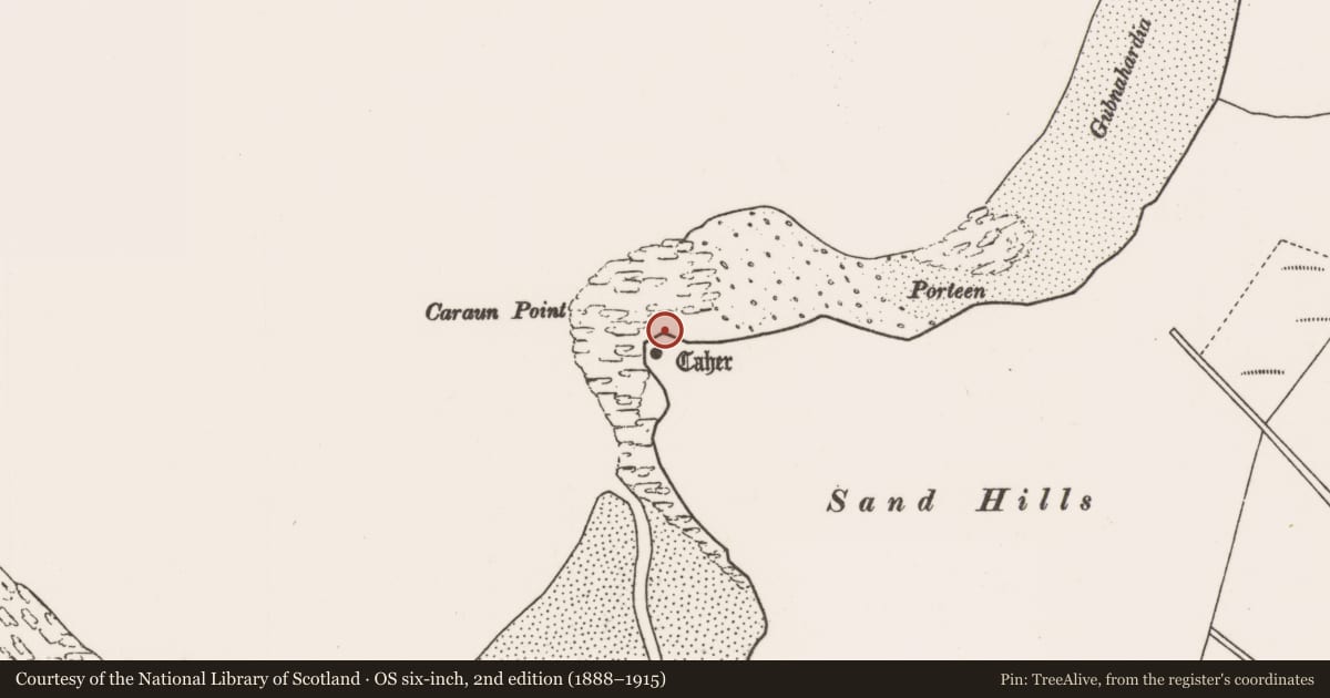 Ordnance Survey six-inch map, 2nd edition (1888–1915) covering the location of Midden, Tóin An Tseanbhaile, County Mayo, with a pin at the register's coordinates