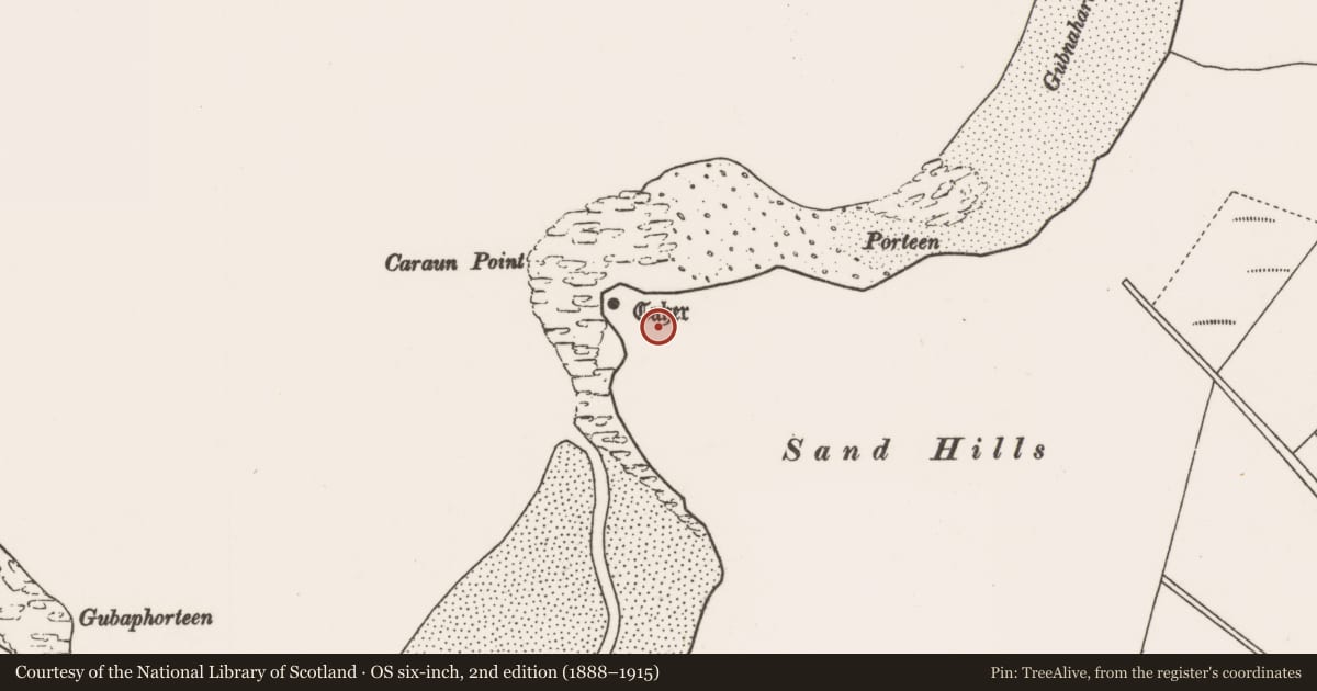 Ordnance Survey six-inch map, 2nd edition (1888–1915) covering the location of Midden, Tóin An Tseanbhaile, County Mayo, with a pin at the register's coordinates