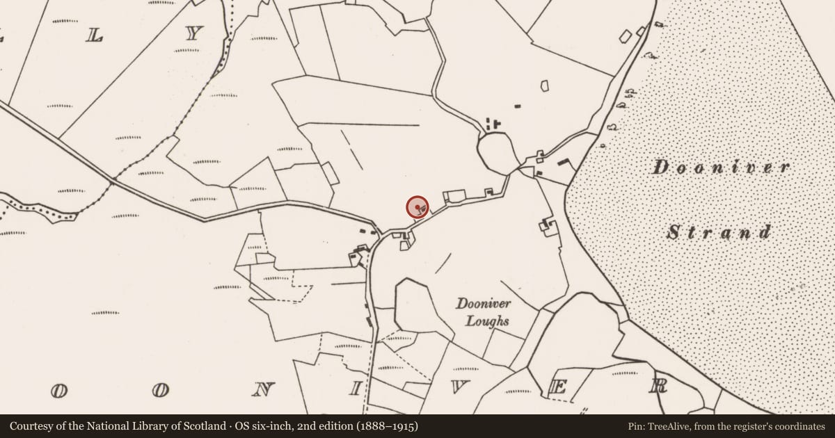 Ordnance Survey six-inch map, 2nd edition (1888–1915) covering the location of Enclosure, Dún Ibhir, County Mayo, with a pin at the register's coordinates