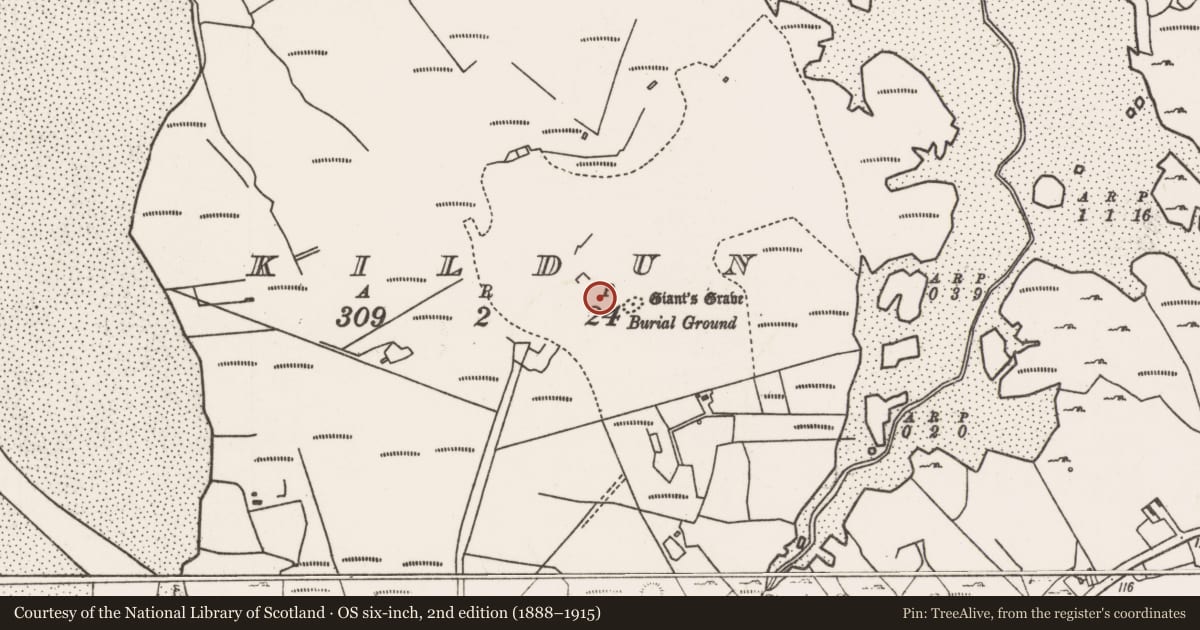 Ordnance Survey six-inch map, 2nd edition (1888–1915) covering the location of Cairn - unclassified, Kildun, County Mayo, with a pin at the register's coordinates