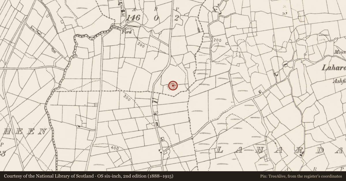 Ordnance Survey six-inch map, 2nd edition (1888–1915) covering the location of Enclosure, Ballymacredmond (Tirawley By., Addergoole Par.), County Mayo, with a pin at the register's coordinates