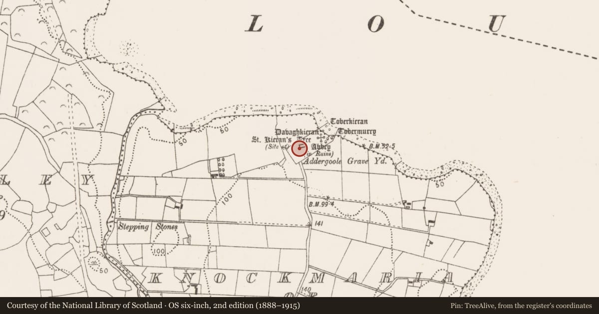 Ordnance Survey six-inch map, 2nd edition (1888–1915) covering the location of Religious house - unclassified, Knockmaria Or Addergoole, County Mayo, with a pin at the register's coordinates