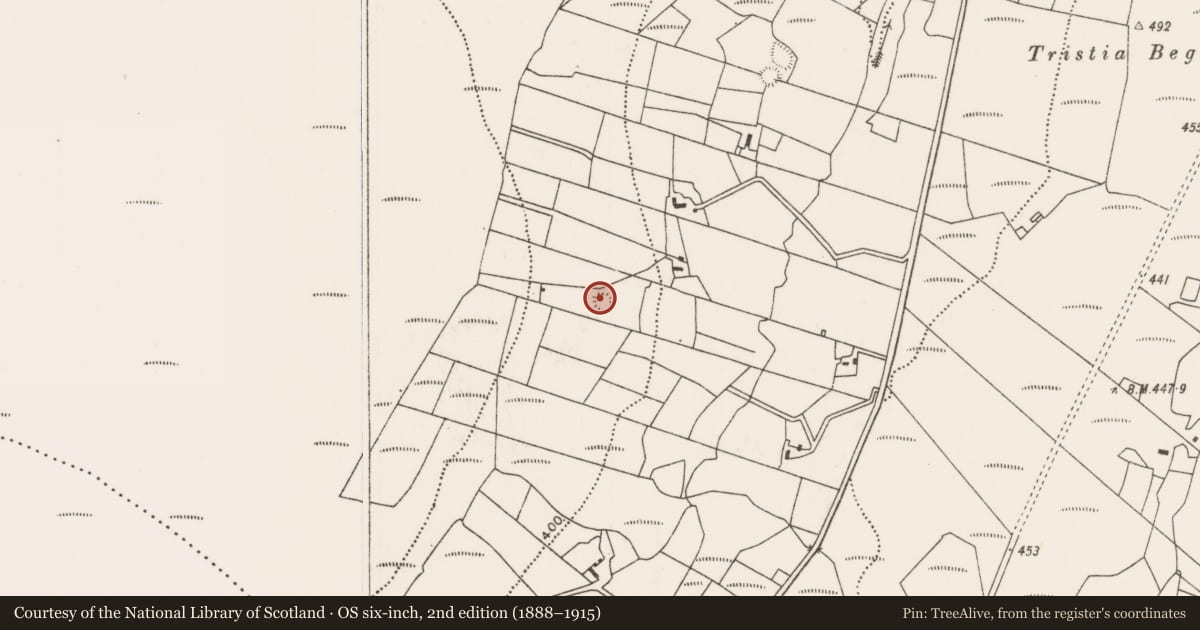 Ordnance Survey six-inch map, 2nd edition (1888–1915) covering the location of Ringfort - rath, Derryhillagh, County Mayo, with a pin at the register's coordinates