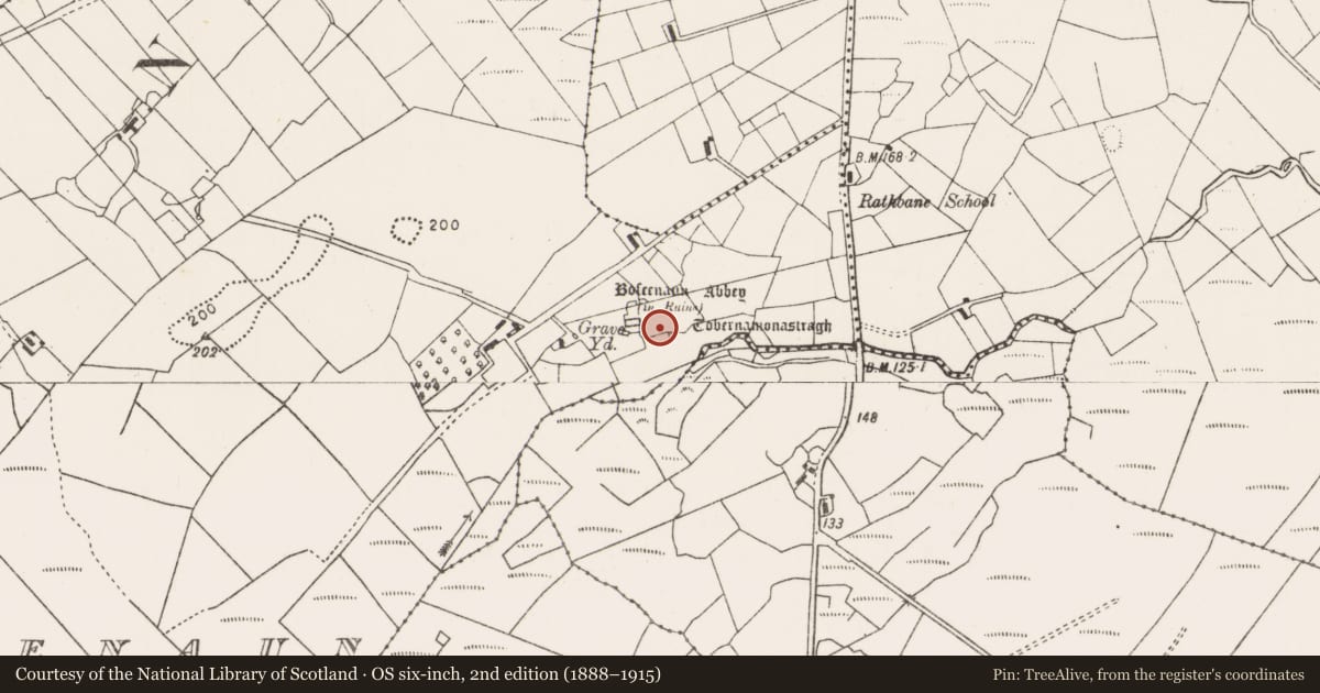 Ordnance Survey six-inch map, 2nd edition (1888–1915) covering the location of Ritual site - holy well, Bofeenaun, County Mayo, with a pin at the register's coordinates