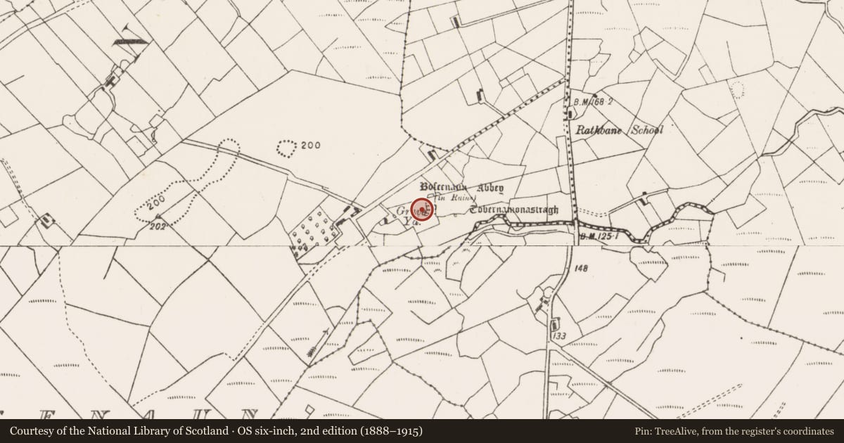 Ordnance Survey six-inch map, 2nd edition (1888–1915) covering the location of Building, Bofeenaun, County Mayo, with a pin at the register's coordinates