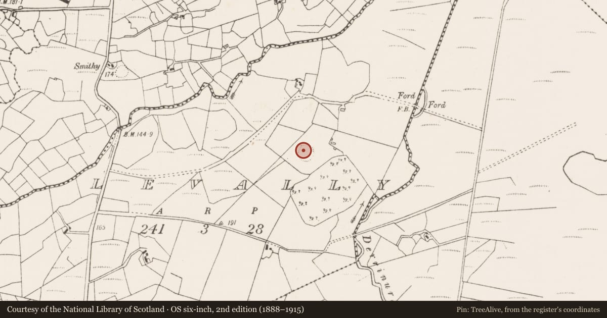 Ordnance Survey six-inch map, 2nd edition (1888–1915) covering the location of Ringfort - rath, Levally, County Mayo, with a pin at the register's coordinates