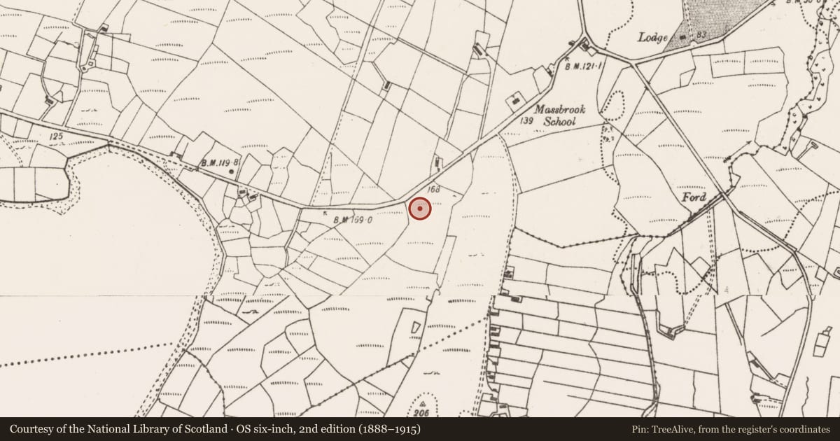 Ordnance Survey six-inch map, 2nd edition (1888–1915) covering the location of House - indeterminate date, Massbrook Lower, County Mayo, with a pin at the register's coordinates