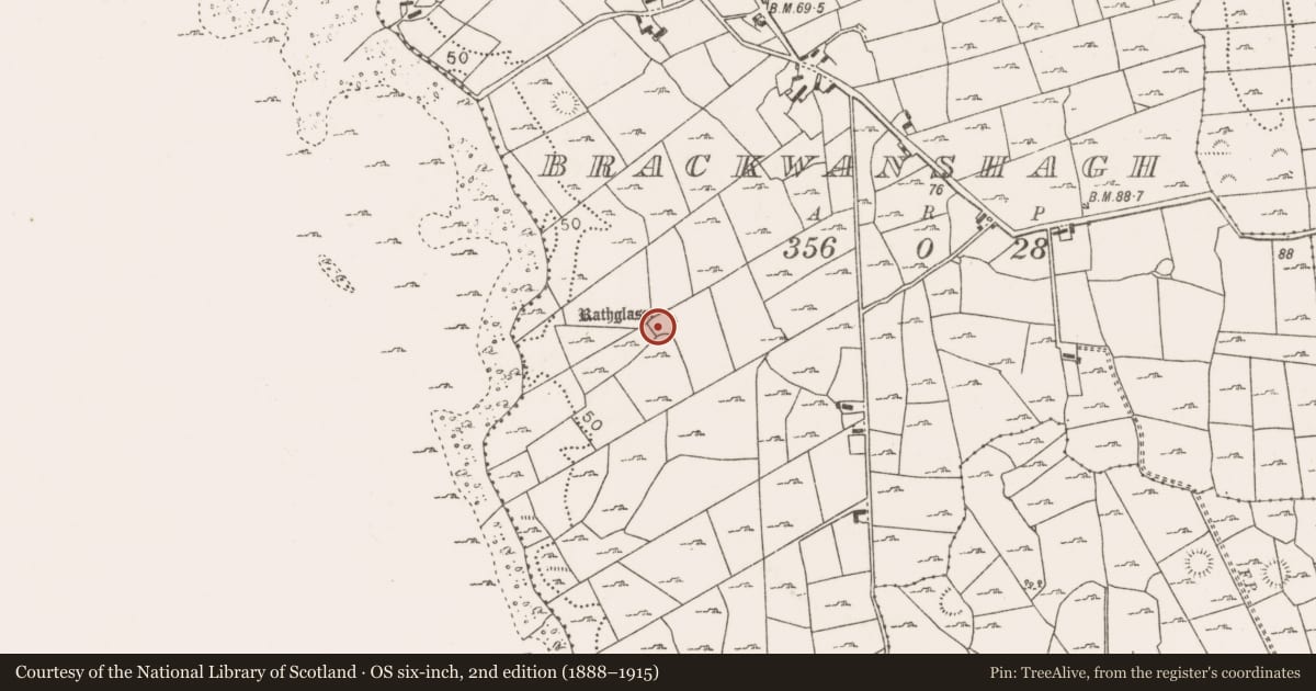 Ordnance Survey six-inch map, 2nd edition (1888–1915) covering the location of Ringfort - rath, Brackwanshagh, County Mayo, with a pin at the register's coordinates