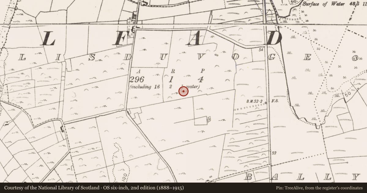Ordnance Survey six-inch map, 2nd edition (1888–1915) covering the location of Enclosure, Lisduvoge, County Mayo, with a pin at the register's coordinates