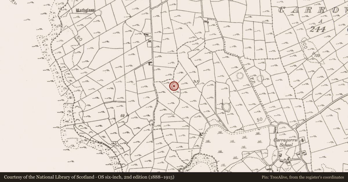 Ordnance Survey six-inch map, 2nd edition (1888–1915) covering the location of Ringfort - rath, Carrowgarve, County Mayo, with a pin at the register's coordinates