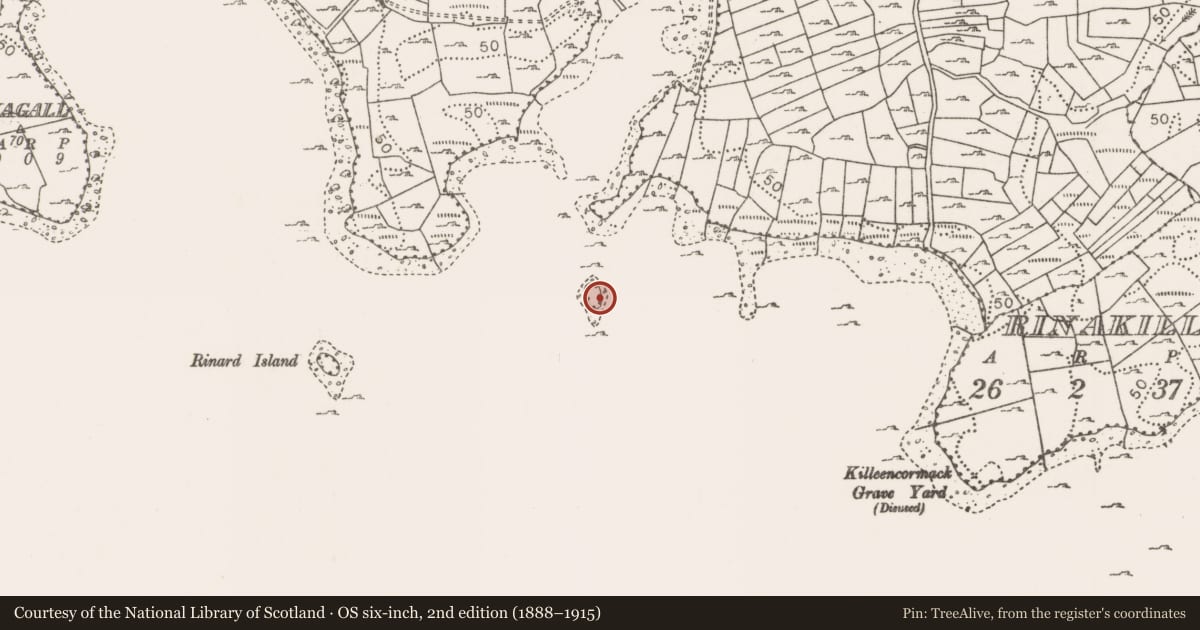 Ordnance Survey six-inch map, 2nd edition (1888–1915) covering the location of Crannog, Lough Conn, County Mayo, with a pin at the register's coordinates