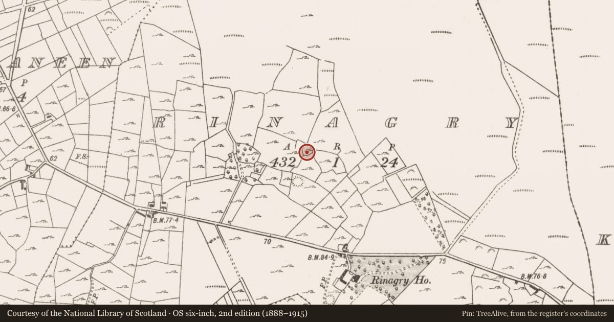 Ordnance Survey six-inch map, 2nd edition (1888–1915) covering the location of Enclosure, Rinagry, County Mayo, with a pin at the register's coordinates