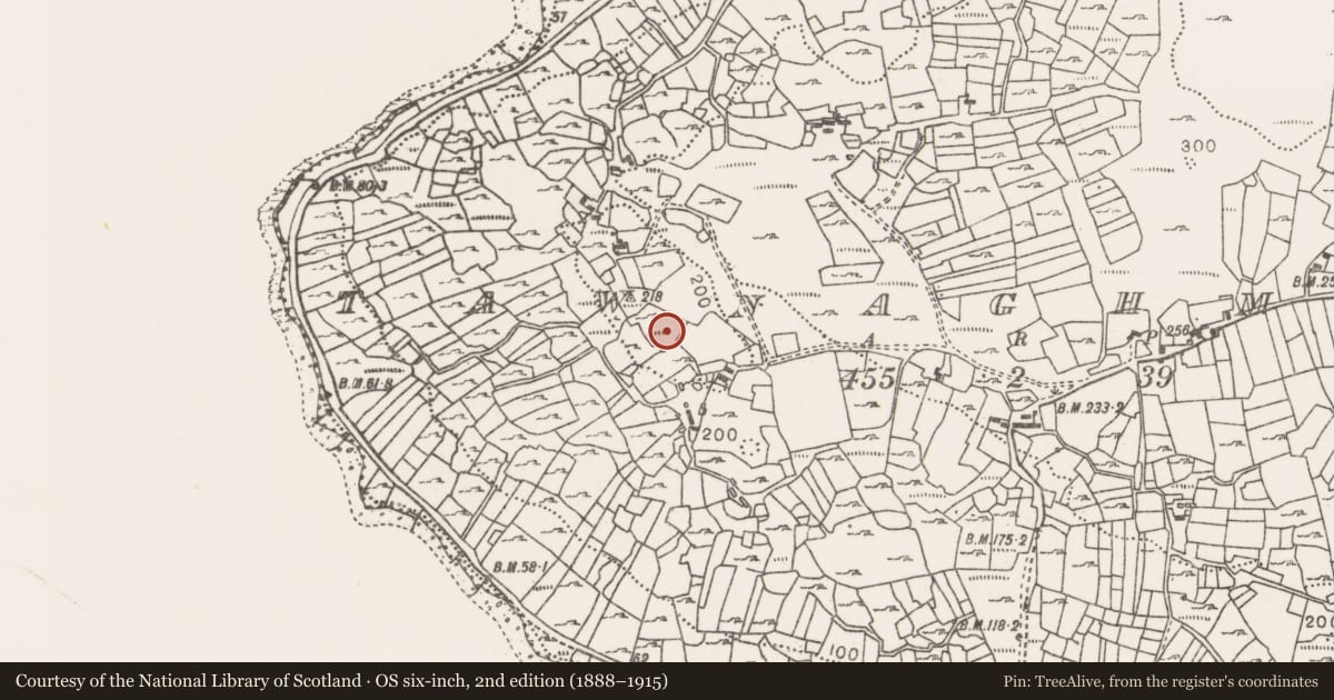 Ordnance Survey six-inch map, 2nd edition (1888–1915) covering the location of House - indeterminate date, Tawnaghmore, County Mayo, with a pin at the register's coordinates