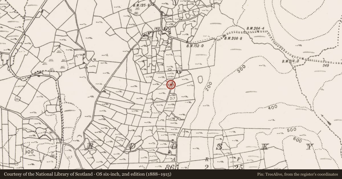 Ordnance Survey six-inch map, 2nd edition (1888–1915) covering the location of Field boundary, Roosky, County Mayo, with a pin at the register's coordinates