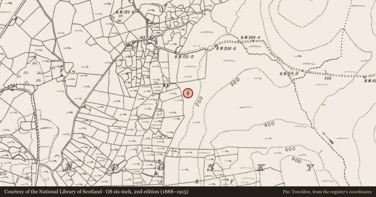 Ordnance Survey six-inch map, 2nd edition (1888–1915) covering the location of Enclosure, Roosky, County Mayo, with a pin at the register's coordinates