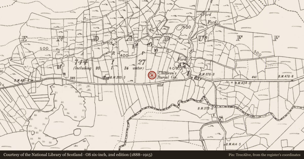 Ordnance Survey six-inch map, 2nd edition (1888–1915) covering the location of Church, Glendaduff, County Mayo, with a pin at the register's coordinates