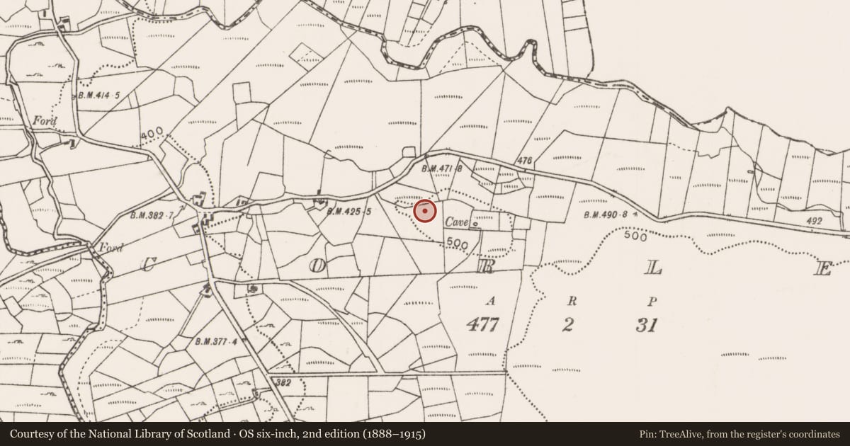 Ordnance Survey six-inch map, 2nd edition (1888–1915) covering the location of Stone row, Corlee, County Mayo, with a pin at the register's coordinates
