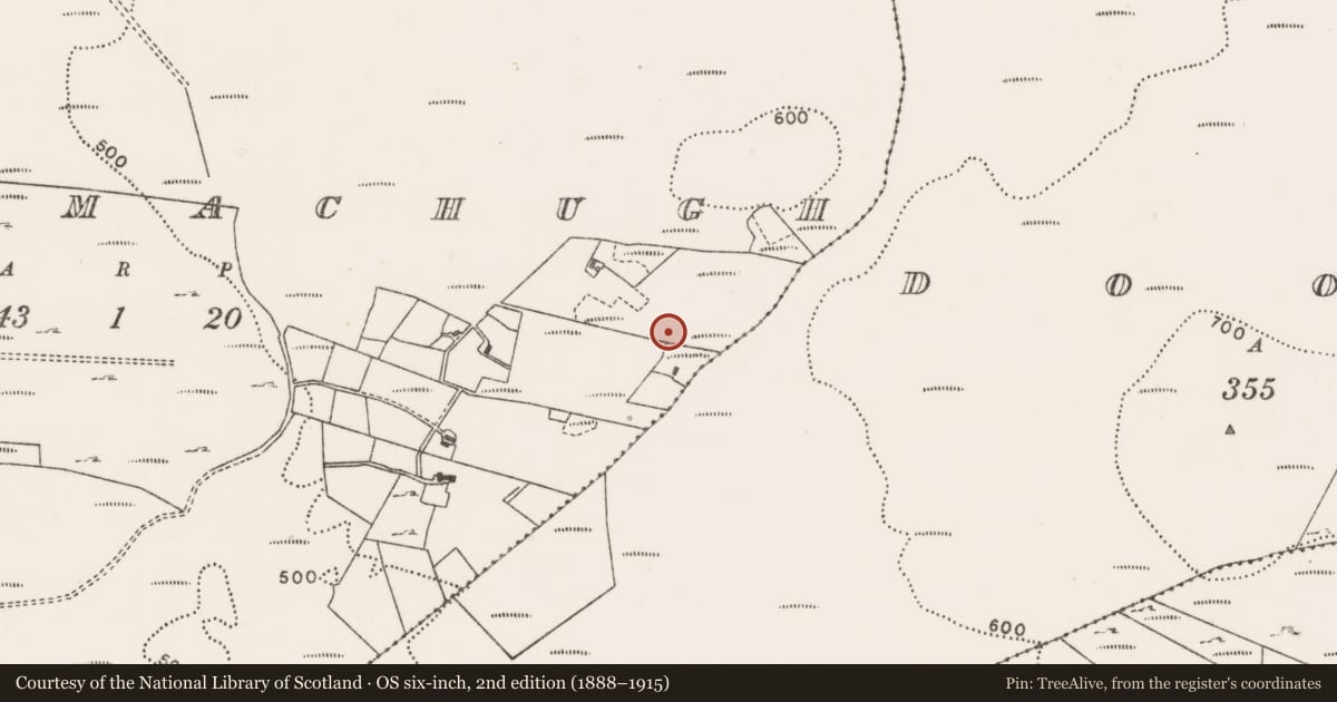 Ordnance Survey six-inch map, 2nd edition (1888–1915) covering the location of Enclosure, Attimachugh, County Mayo, with a pin at the register's coordinates