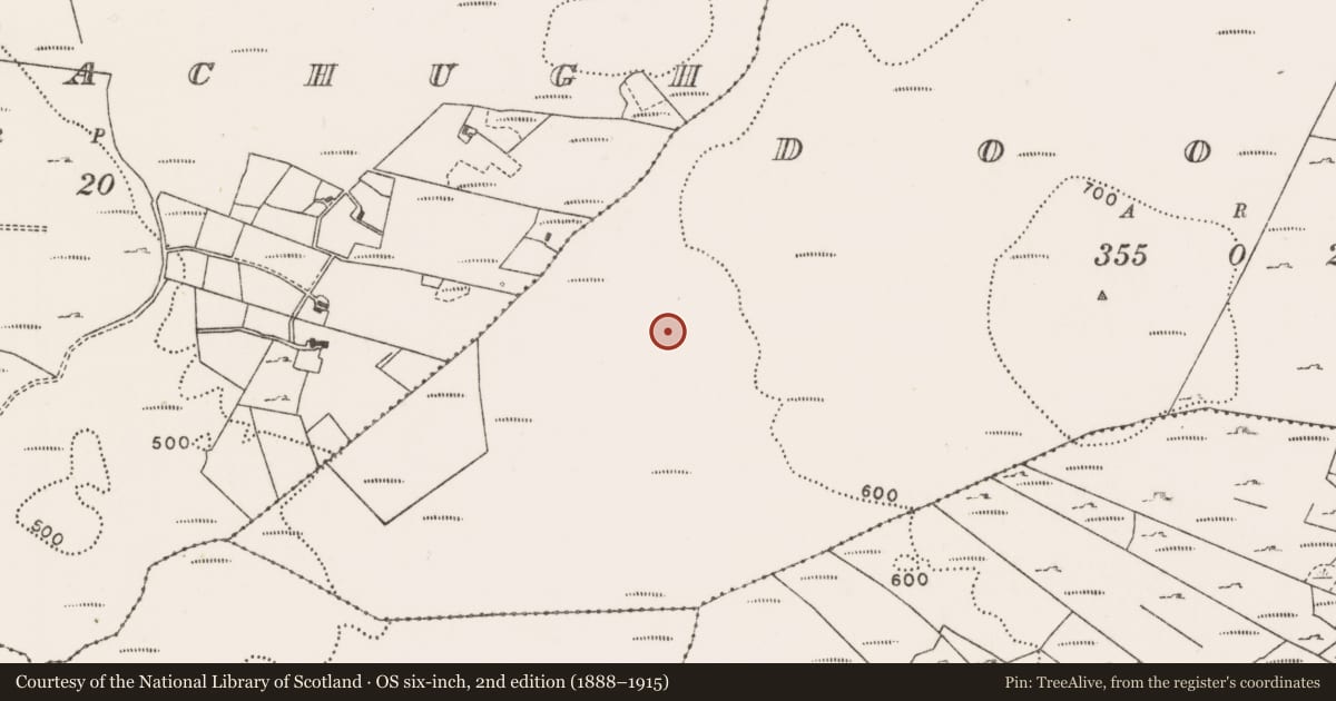Ordnance Survey six-inch map, 2nd edition (1888–1915) covering the location of Enclosure, Doonty, County Mayo, with a pin at the register's coordinates