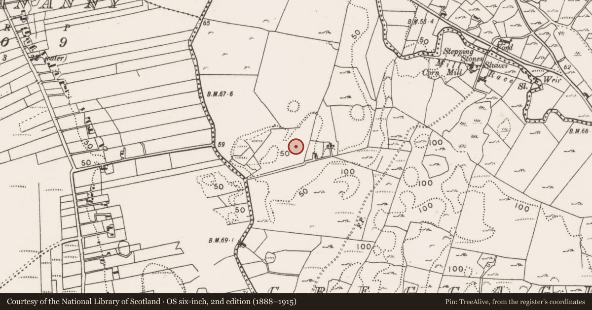 Ordnance Survey six-inch map, 2nd edition (1888–1915) covering the location of Fulacht fia, Creggagh, County Mayo, with a pin at the register's coordinates