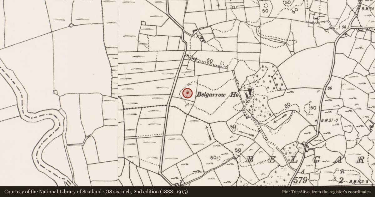 Ordnance Survey six-inch map, 2nd edition (1888–1915) covering the location of Enclosure, Belgarrow, County Mayo, with a pin at the register's coordinates