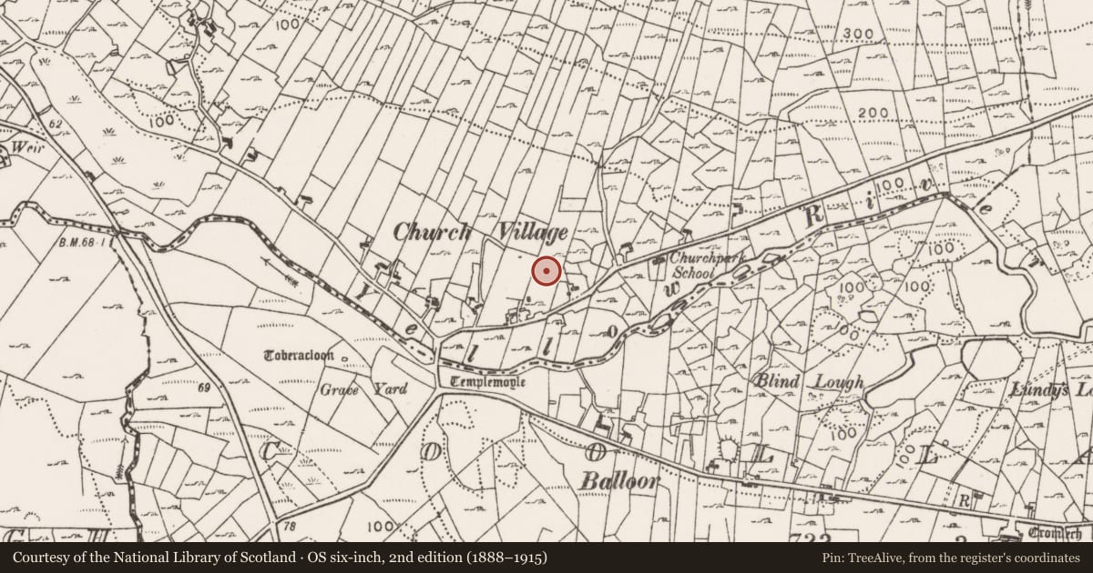 Ordnance Survey six-inch map, 2nd edition (1888–1915) covering the location of Ringfort - unclassified, Boherhallagh, County Mayo, with a pin at the register's coordinates