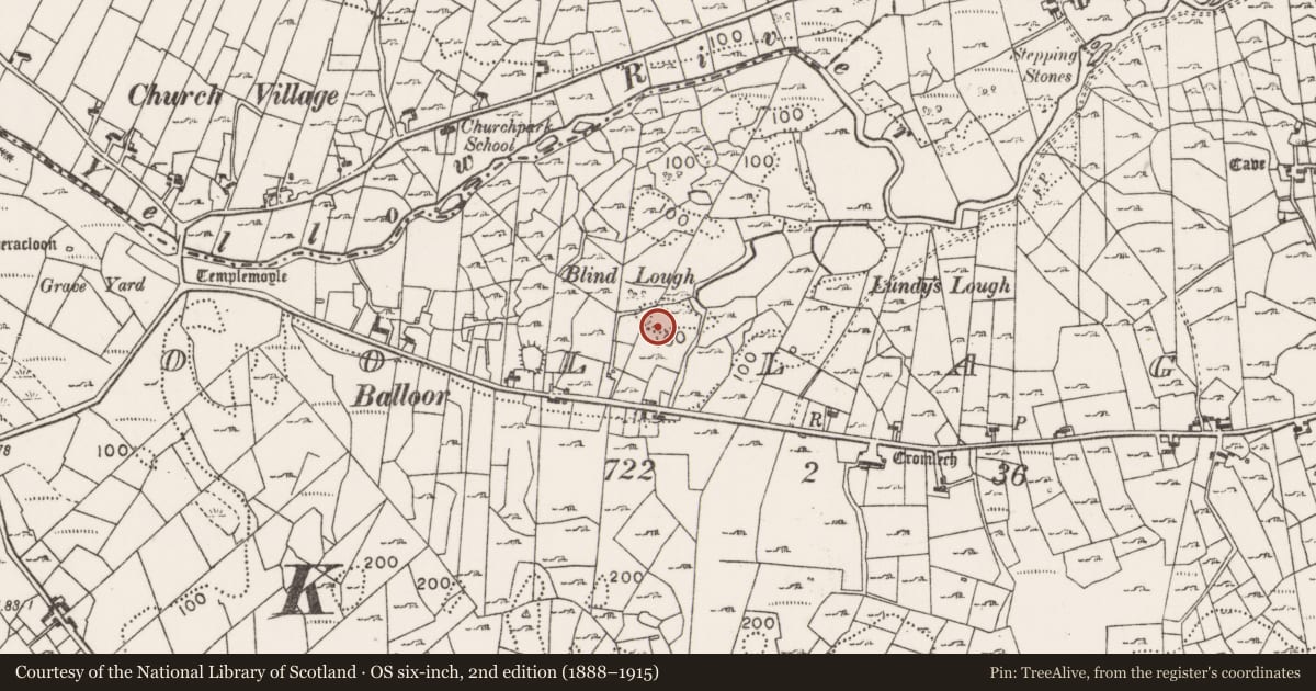 Ordnance Survey six-inch map, 2nd edition (1888–1915) covering the location of Ringfort - cashel, Coollagagh, County Mayo, with a pin at the register's coordinates
