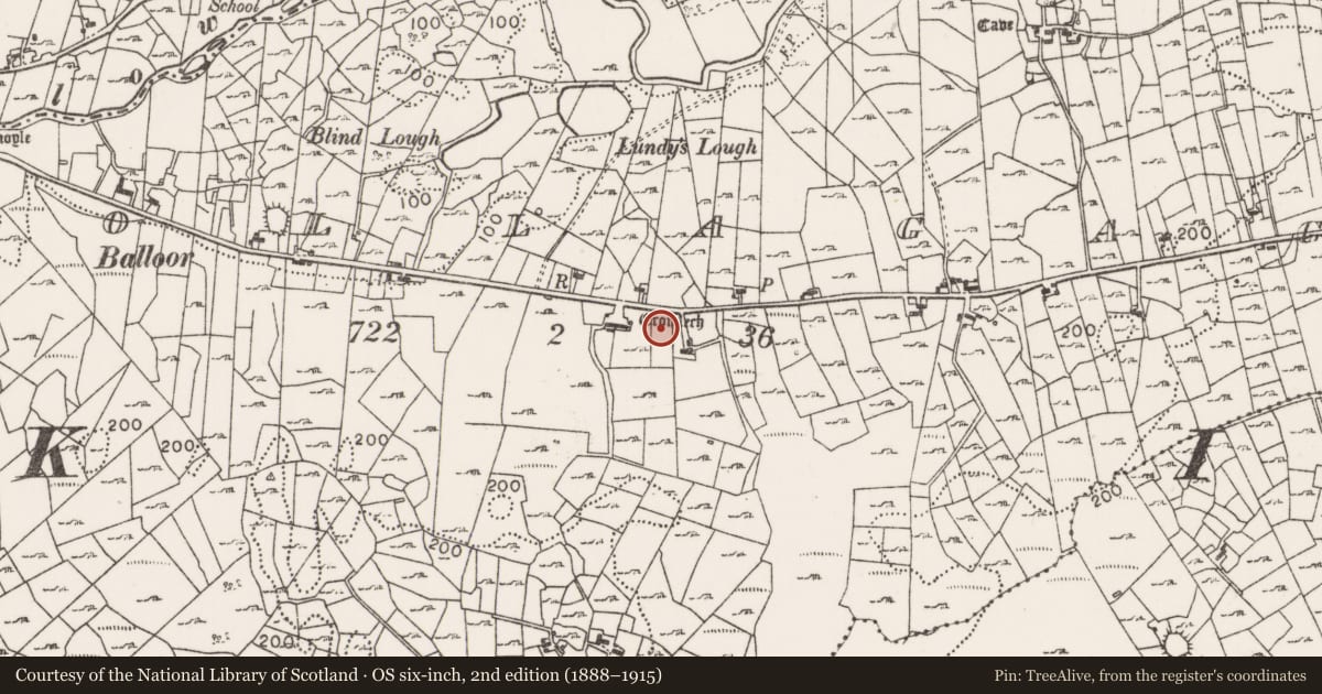 Ordnance Survey six-inch map, 2nd edition (1888–1915) covering the location of Megalithic tomb - court tomb, Coollagagh, County Mayo, with a pin at the register's coordinates