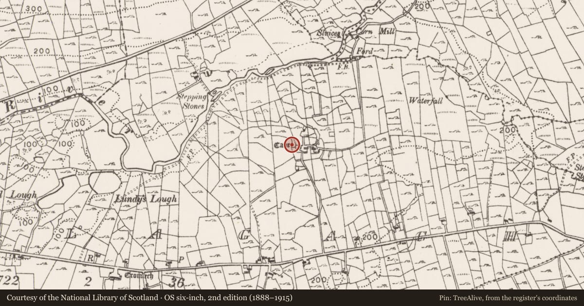 Ordnance Survey six-inch map, 2nd edition (1888–1915) covering the location of Souterrain, Coollagagh, County Mayo, with a pin at the register's coordinates