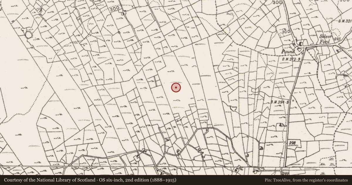 Ordnance Survey six-inch map, 2nd edition (1888–1915) covering the location of Field boundary, Callow, County Mayo, with a pin at the register's coordinates