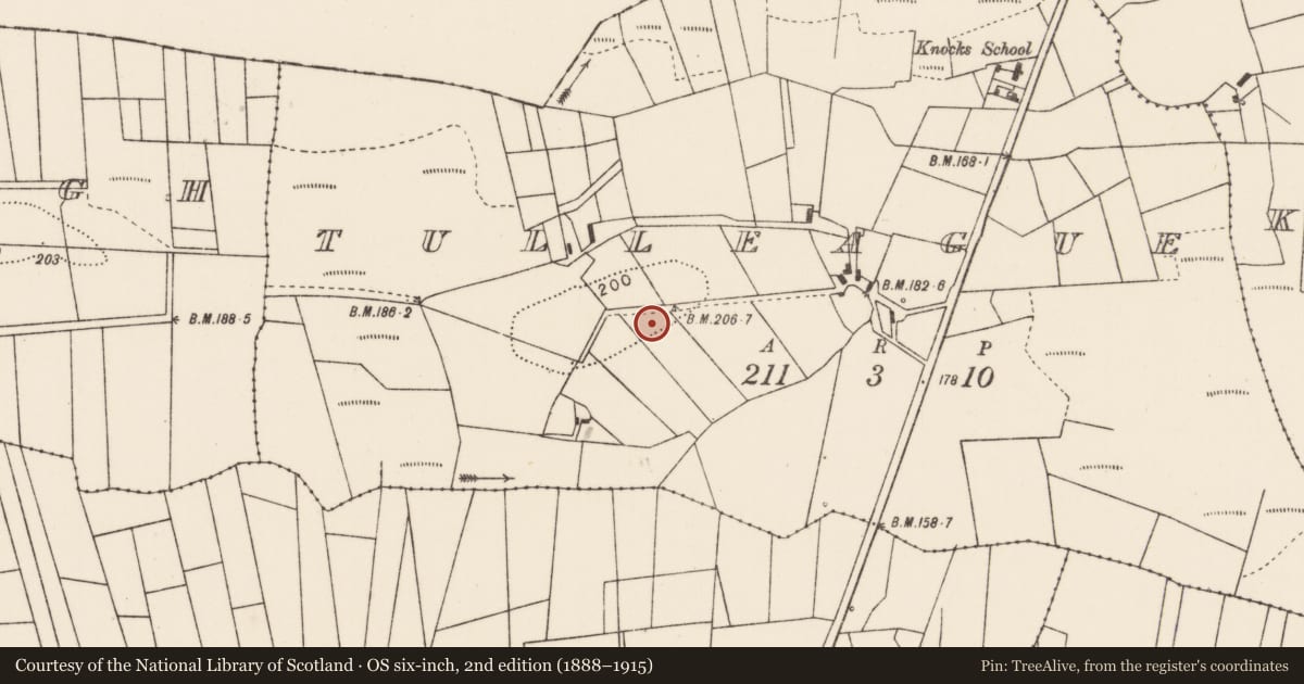 Ordnance Survey six-inch map, 2nd edition (1888–1915) covering the location of Enclosure, Tulleague, County Mayo, with a pin at the register's coordinates