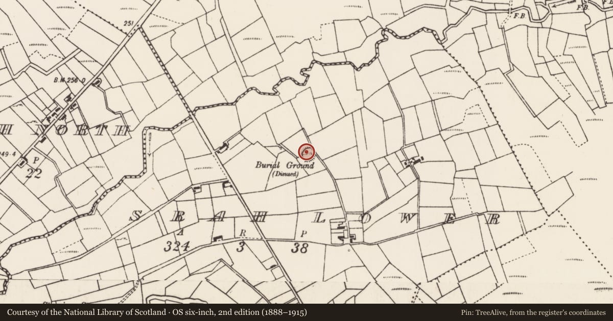 Ordnance Survey six-inch map, 2nd edition (1888–1915) covering the location of Ringfort - rath, Srah Lower, County Mayo, with a pin at the register's coordinates
