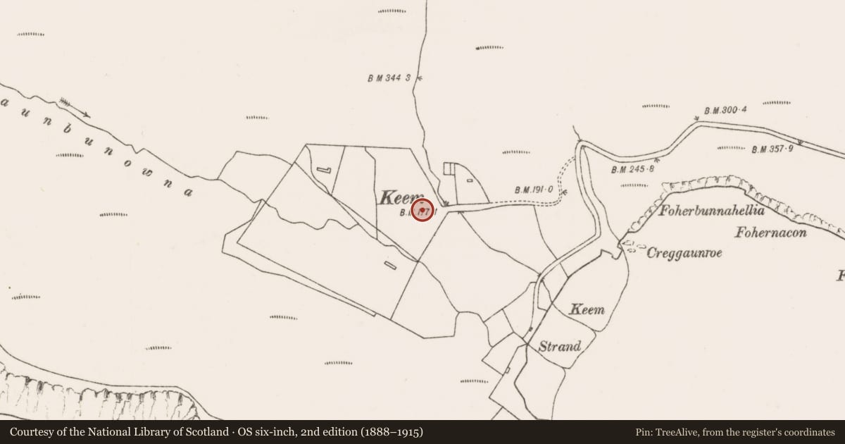 Ordnance Survey six-inch map, 2nd edition (1888–1915) covering the location of Altar, Keel West, County Mayo, with a pin at the register's coordinates