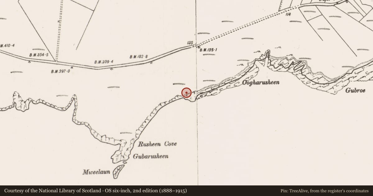 Ordnance Survey six-inch map, 2nd edition (1888–1915) covering the location of House - 18th/19th century, Keel West, County Mayo, with a pin at the register's coordinates