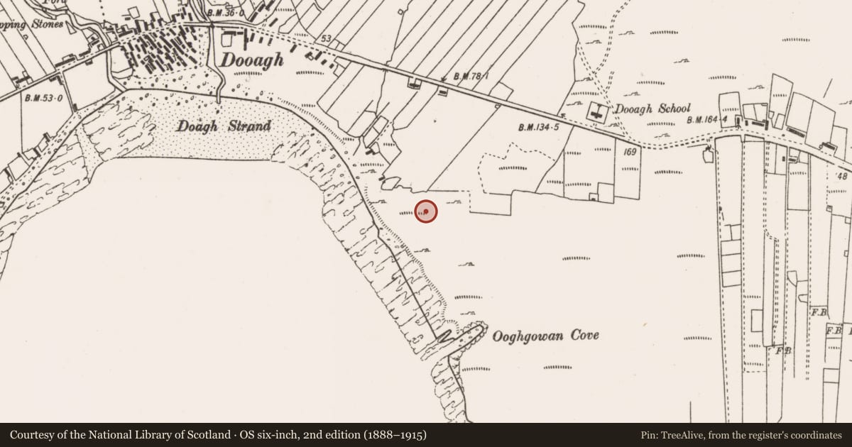 Ordnance Survey six-inch map, 2nd edition (1888–1915) covering the location of Building, Slievemore, County Mayo, with a pin at the register's coordinates