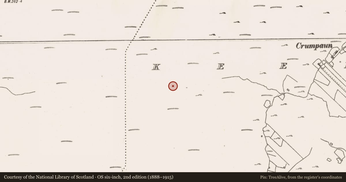 Ordnance Survey six-inch map, 2nd edition (1888–1915) covering the location of Megalithic tomb - unclassified, Keel East, County Mayo, with a pin at the register's coordinates