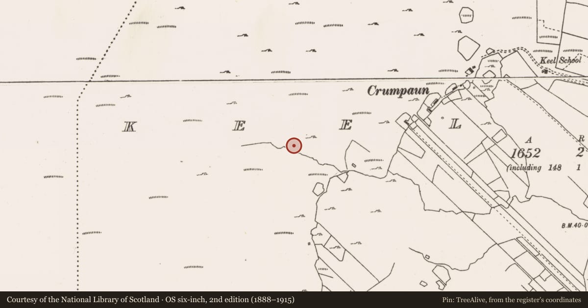 Ordnance Survey six-inch map, 2nd edition (1888–1915) covering the location of Cairn - unclassified, Keel East, County Mayo, with a pin at the register's coordinates