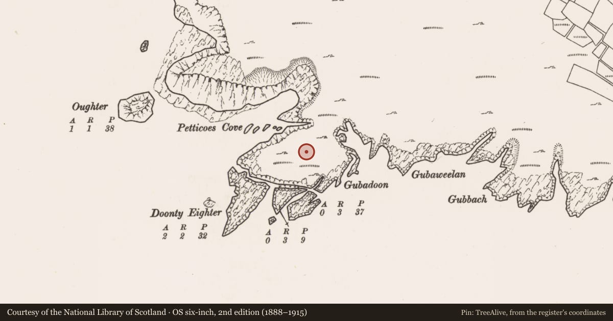 Ordnance Survey six-inch map, 2nd edition (1888–1915) covering the location of Promontory fort - coastal, Dumha Éige, County Mayo, with a pin at the register's coordinates