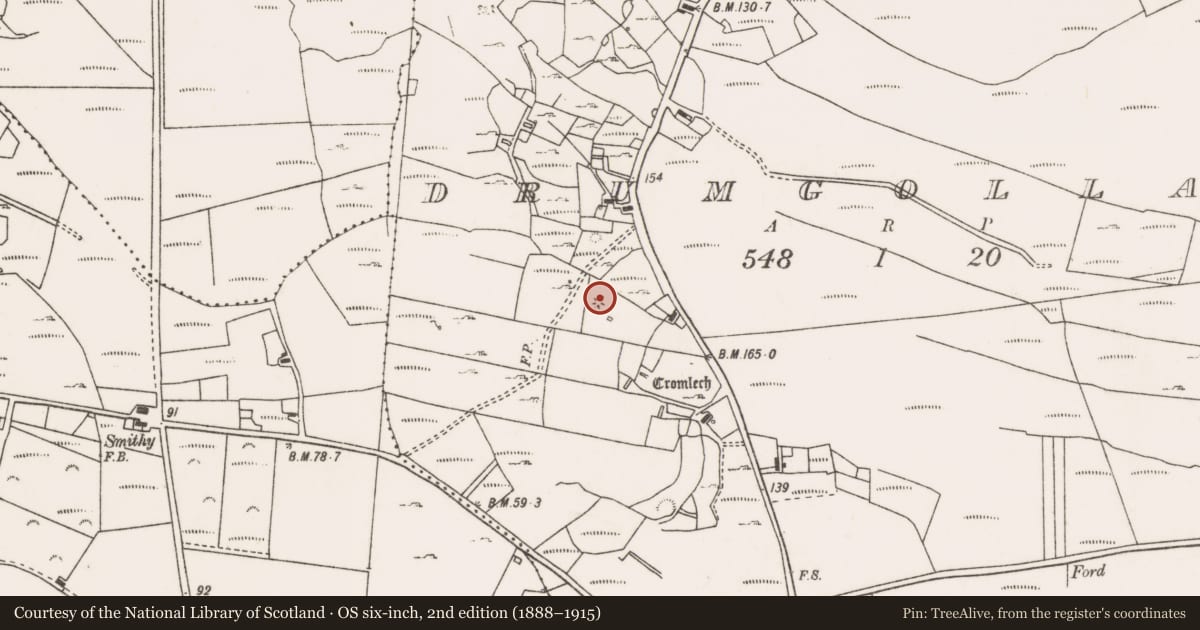Ordnance Survey six-inch map, 2nd edition (1888–1915) covering the location of Barrow - embanked barrow, Drumgollagh, County Mayo, with a pin at the register's coordinates