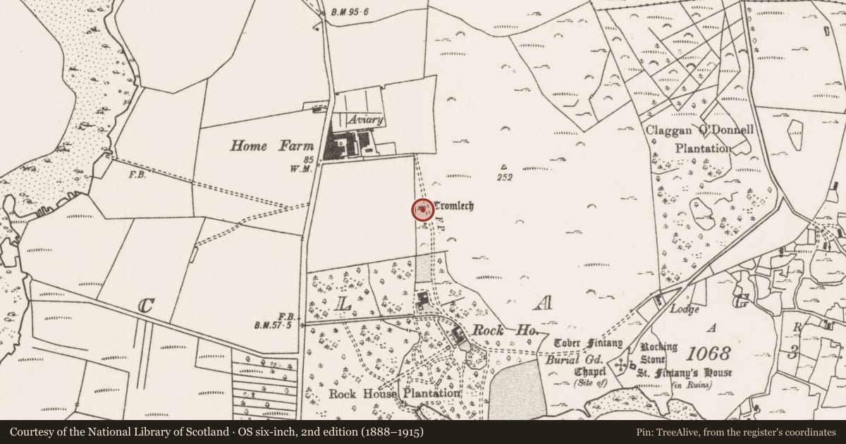 Ordnance Survey six-inch map, 2nd edition (1888–1915) covering the location of Megalithic tomb - portal tomb, An Cloigeann, County Mayo, with a pin at the register's coordinates