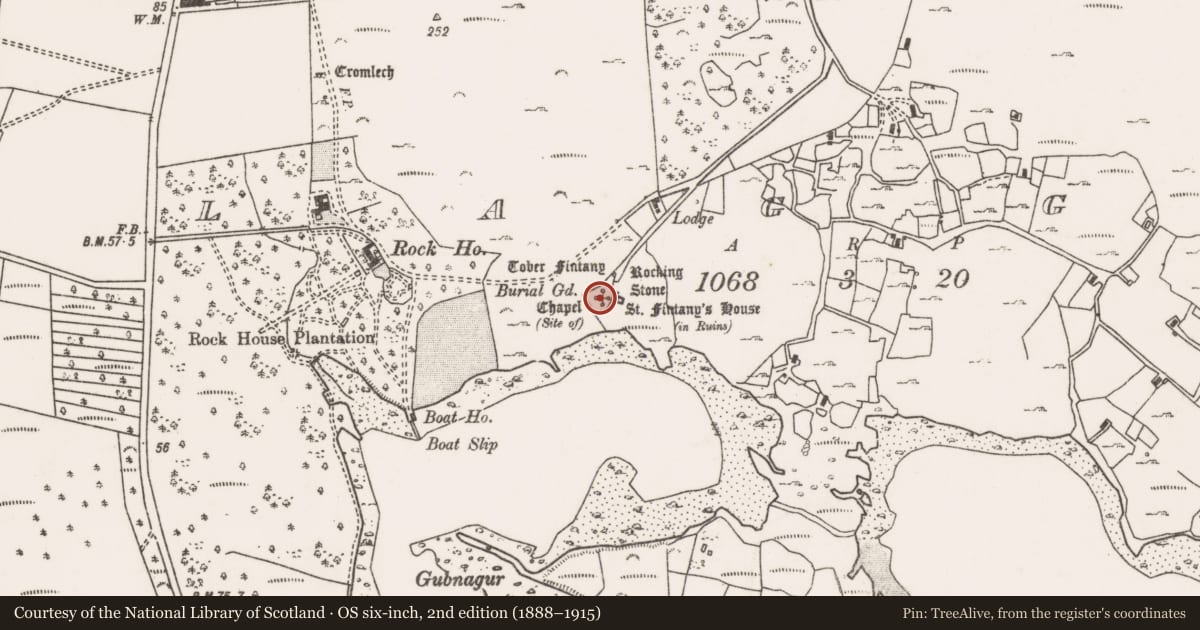 Ordnance Survey six-inch map, 2nd edition (1888–1915) covering the location of Chapel, An Cloigeann, County Mayo, with a pin at the register's coordinates