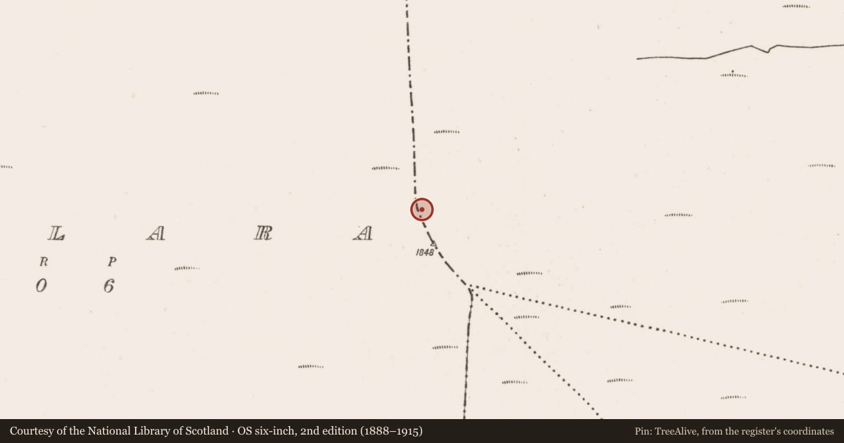 Ordnance Survey six-inch map, 2nd edition (1888–1915) covering the location of Cairn - boundary cairn, Glenlara, County Mayo, with a pin at the register's coordinates