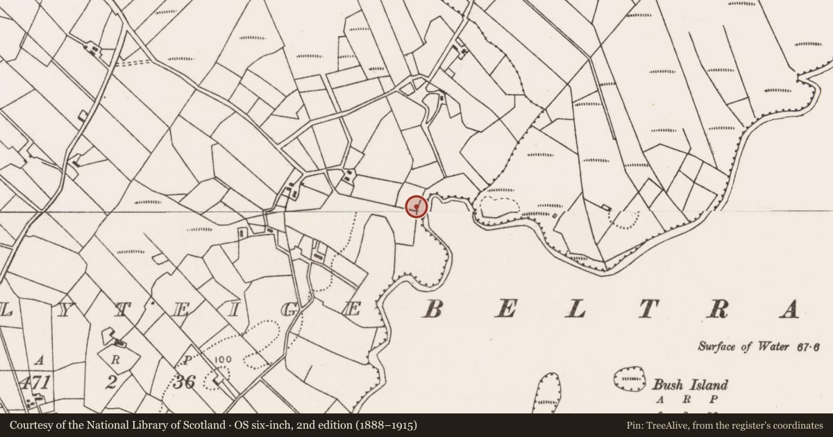 Ordnance Survey six-inch map, 2nd edition (1888–1915) covering the location of Fulacht fia, Ballyteige, County Mayo, with a pin at the register's coordinates